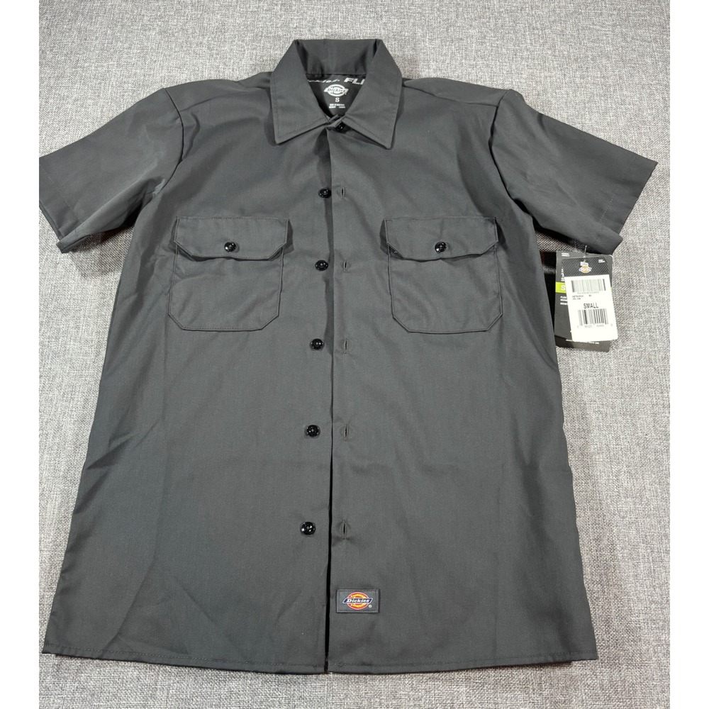 Dickies Mens Slim Fit Flex Short Sleeve Twill Work Shirt Small Gray Charcoal NWT